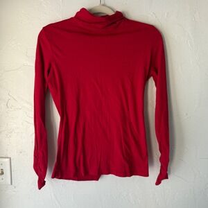 Habitat XS Red Pima Cotton Long Sleeve Turtleneck Top Ruched Coquette‎ Romantic